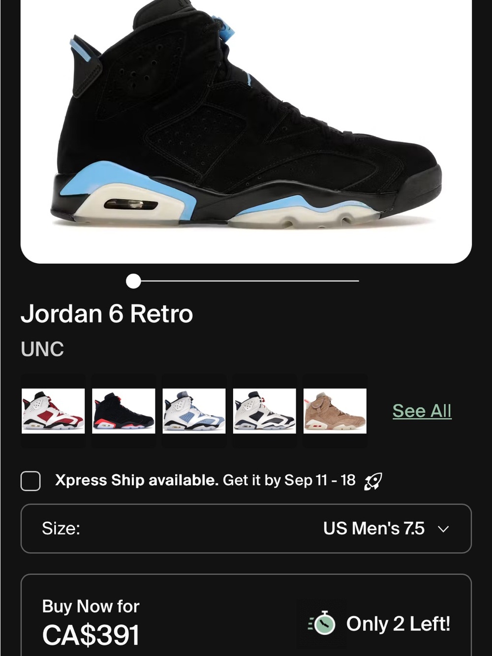 Jordan 6 Retro UNC 7Y
